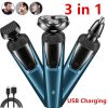USB Rechargeable 3-In-1 Men's Professional Multi-function Cheek Beard Trimmer Men Nose Hair Cutting Barber Shaver Machine Blue (Logistics only For USP