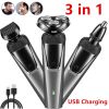 USB Rechargeable 3-In-1 Men's Professional Multi-function Cheek Beard Trimmer Men Nose Hair Cutting Barber Shaver Machine(Logistics only For USPS.TK/T