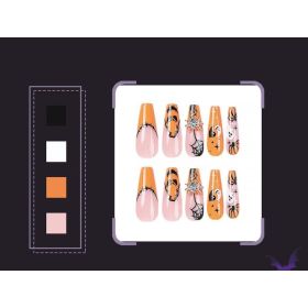24 PCS Press On False Nails Short Medium Length Full Cover Acrylic Fake Nails Almond Shaped Ballerina Nails Cute Pumpkin Bat Ghost Spider Reusabl (Option: 24pcs)