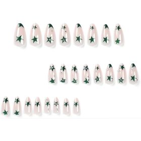24 PCS Green Star Nail Art, Length Long Water Pipe Fake Nails, Had Nail Tips False Nail (Option: 24pcs)