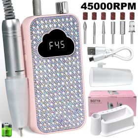 Professional Rechargeable Nail Drill Machine: 45000RPM Glitter Portable Cordless Nail Drill (Color: Pink)